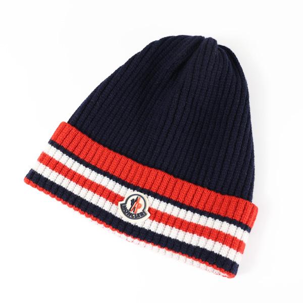新品】MONCLER ニット帽 ロゴパッチ ユニセックス リブ