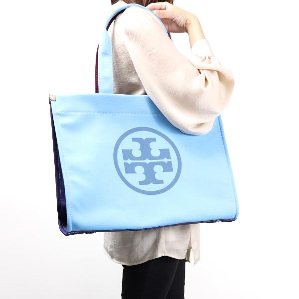 【新品同様】トリーバーチ エラ トートバッグ レザー×ナイロン 紺 赤 A4可 TORY BURCH（トリーバーチ） ELLA Color-Block Canvas Tote Bag トート