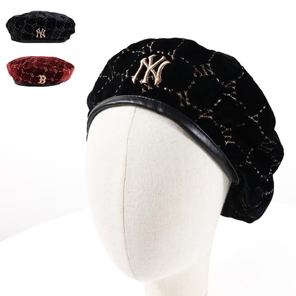 MLB Korea エムエルビーコリア ベレー帽 Monogram Velvet Beret 3ACBVG016 レディース 帽子 モノグラム ベルベット NY ヤンキース B レッドソックス