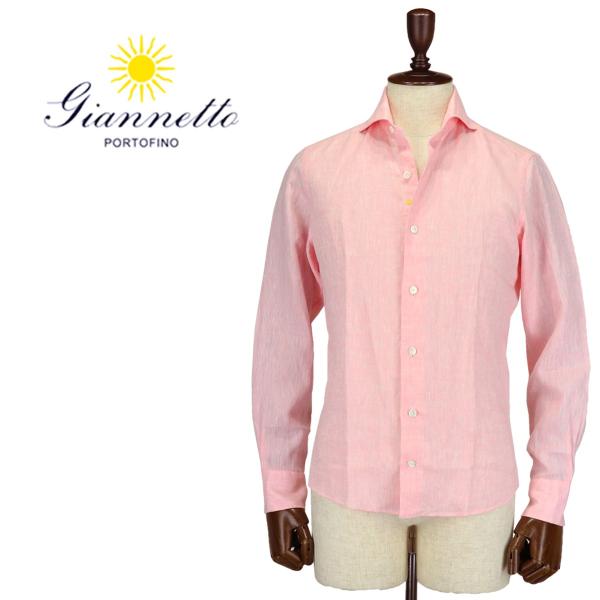 国内正規品 祝日 即日発送 Giannetto ジャンネット メンズ カッタウェイ リネンシャツ Vinci 001 Fit Agv84 ピンク Wash