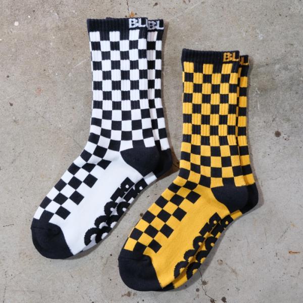 BLUCO ブルコ【163-55-002】【2-PACK ソックス -Checker-】2パックソックス ミドルソックス 靴下 ロゴデザイン 25cm〜27cm