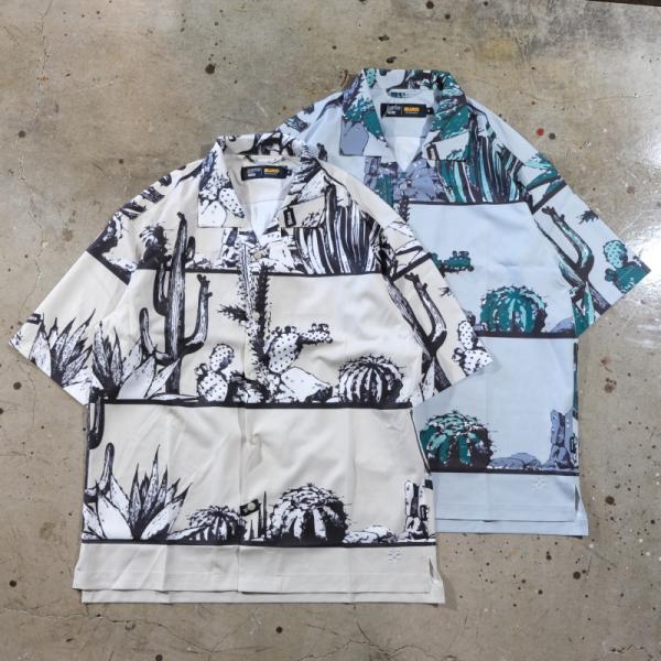 BLUCO ブルコ【163-21-017】【オープンカラーシャツ -Cactus-】半袖開襟シャツ 総柄 カクタス POLYESTER