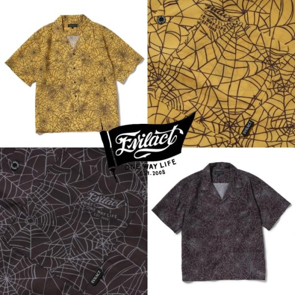 EVILACT イーブルアクト【EA26-ACT1-S02】【SPIDERWEB SS SHIRT】スパイダーウェブ半袖シャツ オープンカラー 総柄