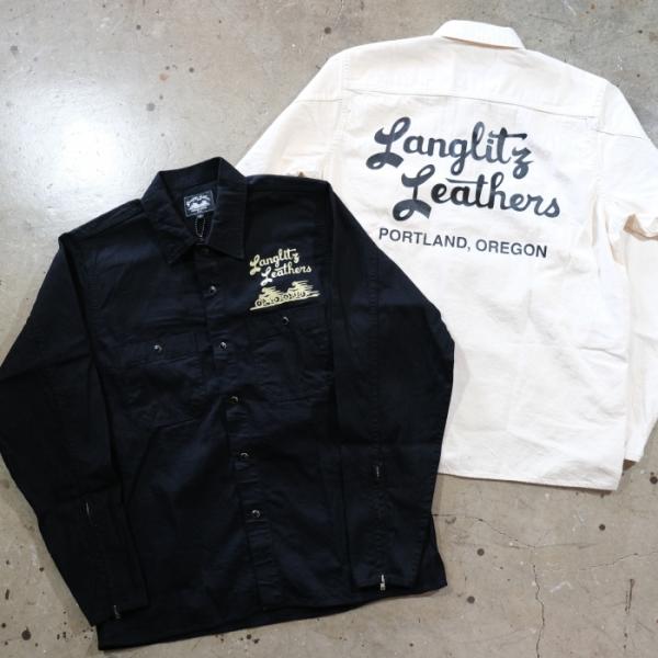 Langlitz Leathers ラングリッツレザーズ【Denim Long Sleeve Work Shirts】≪TypeAプリント≫ デニム L/S ワークシャツ  ライトデニム 日本製