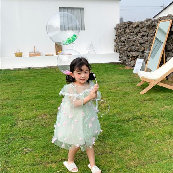 子供服 女の子 ワンピース オーガンジーにお花を付けて 上品でキュートなドレスに仕上げました Apaproduction Fr