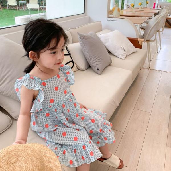 子供服 女の子 ワンピース ブルー系 レッド系の水玉 イエロー系 グリーン系の水玉 お袖のフリルとスカートのフリルがデザインポイントです Www Wearefromdust Org
