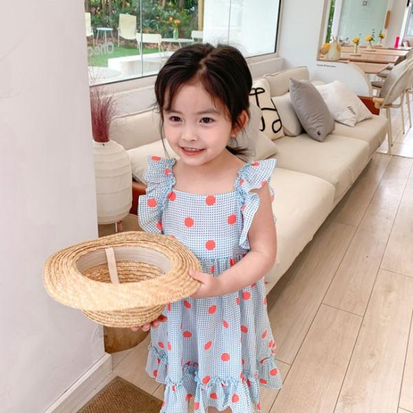 子供服 女の子 ワンピース ブルー系 レッド系の水玉 イエロー系 グリーン系の水玉 お袖のフリルとスカートのフリルがデザインポイントです Www Wearefromdust Org