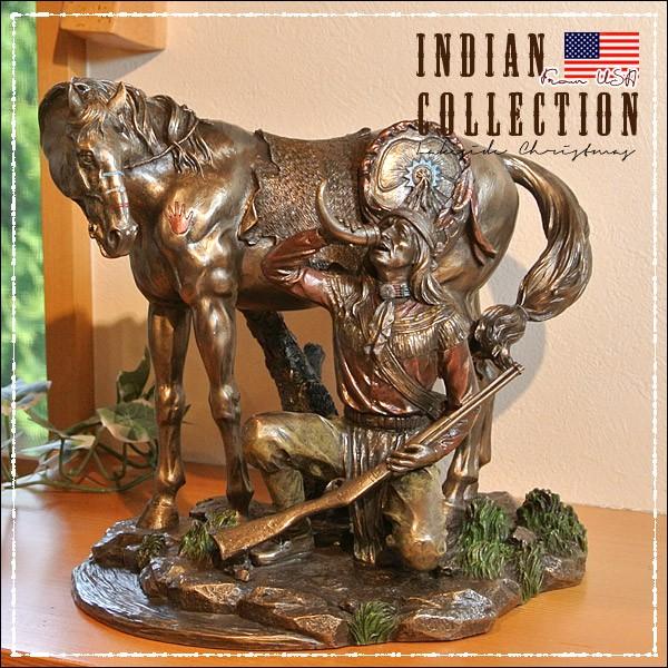 インディアン像 置物/Indian/先住民族/馬/置き物/アメリカ直輸入