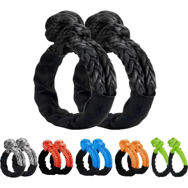 送料無料 牽引ソフトシャックル ロープシャックル 牽引ロープ 破断荷重17t 車用牽引フック シャックル ファイバー ウインチ使用 2本セット 6色選択可能