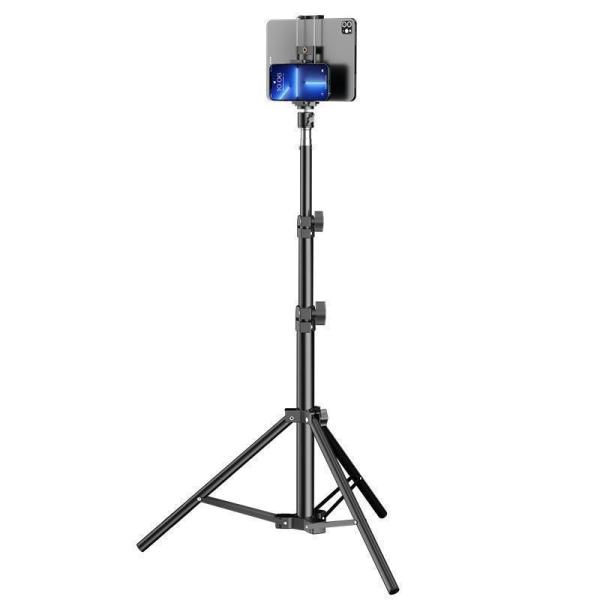 送料無料 タブレットスタンド 三脚 スタンド 床置き スマホ 360度回転 高さ調整 折りたたみ コンパクト 持ち運び iPad タブレット リモコン フロアスタンド