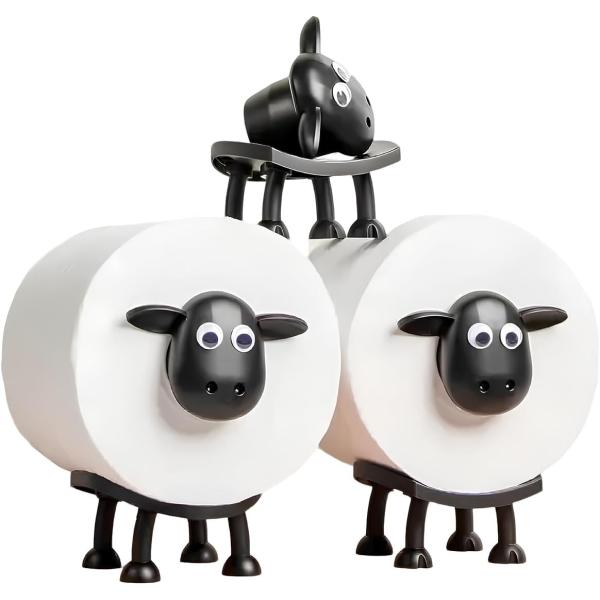 送料無料 【3個セット】羊のトイレットペーパーホルダー おしゃれ 北欧風デザイン 取り付け簡単 エコ素材 羊 ひつじのショーン トイレットペーパースタンド