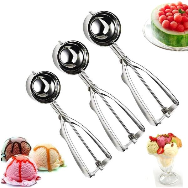 送料無料 アイスクリームスプーン アイスクリームディッシャー 3個セット(S/M/L) ステンレス アイススクープ 業務用 飲食店 スプーン 料理用 キッチン用品