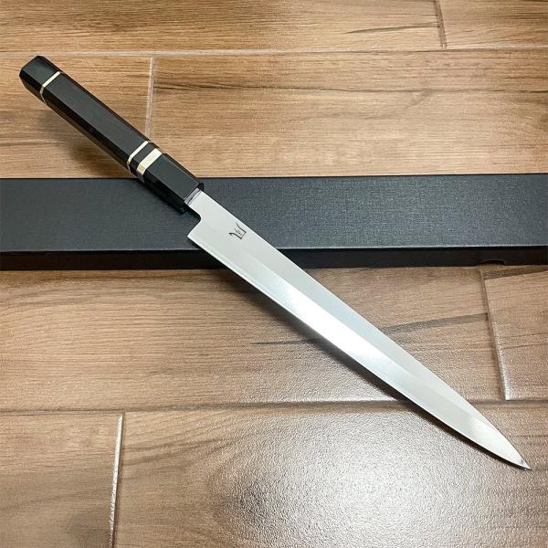 送料無料 即納 風刃 柳刃包丁 9寸 V金10号 刺身包丁 和包丁牛刀 黒檀黒水牛角八角柄 全長425mm 刃渡り270mm 硬度約HRC61 NK25A02