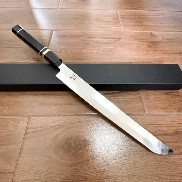 送料無料 即納 風刃 先丸包丁 9寸 V金10号 刺身包丁 和包丁牛刀 黒檀黒水牛角八角柄 全長425mm 刃渡り270mm 硬度約HRC61 NK25A04