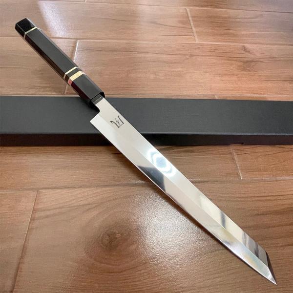 送料無料 即納 風刃 切付包丁 9寸 V金10号 刺身包丁 和包丁牛刀 黒檀黒水牛角八角柄 刃渡り270mm 硬度約HRC61 刃幅 37mm 厚み 4.3mm NK25A07