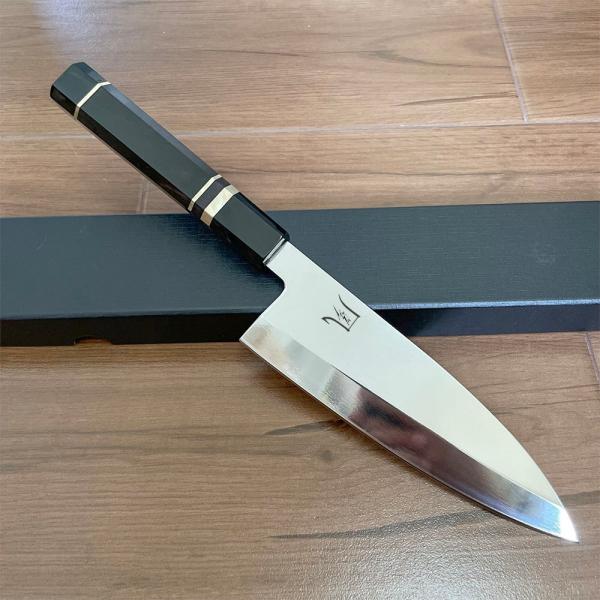 送料無料 即納 風刃 刺身包丁 和包丁牛刀【鏡面仕上げ】VG10号本焼出刃包丁 黒檀柄八角柄  全長305mm 刃渡り180mm  鋼材V金10号 NK25B03