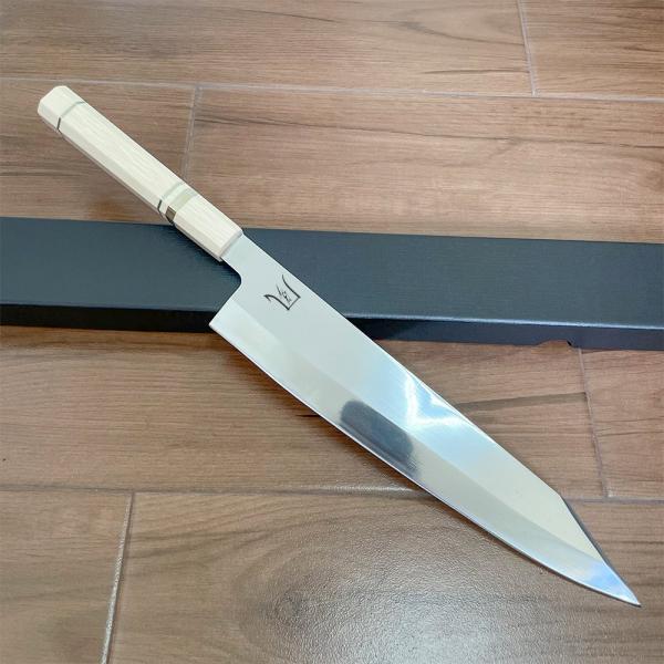 送料無料 即納 風刃 刺身包丁 和包丁牛刀 鏡面仕上げ VG10号本焼出刃包丁 八角柄 人工象牙八角柄 刃渡り270mm  鋼材V金10号 NK25B04