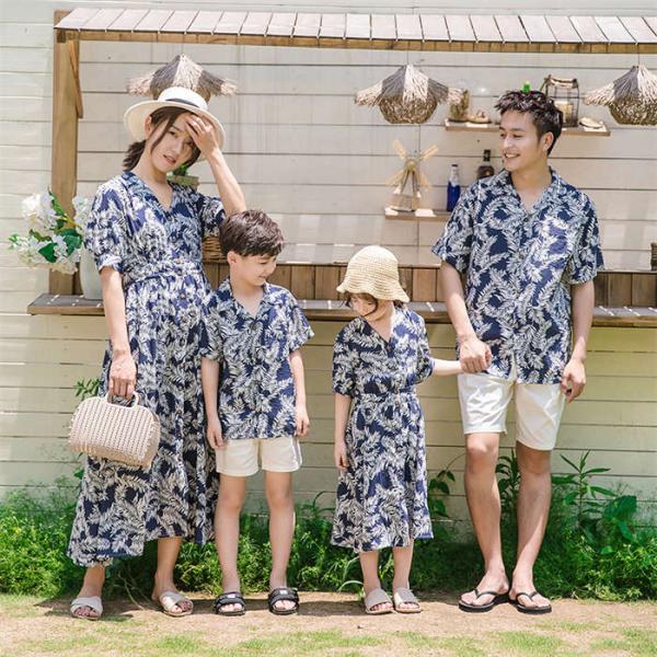 親子 ペアルック アロハシャツ ワンピース 親子 コーデ  メンズ 親子ペア お揃い 親子コーデ 親子ペア 家族ペアルック 親子お揃い ママ パパ ワンピース