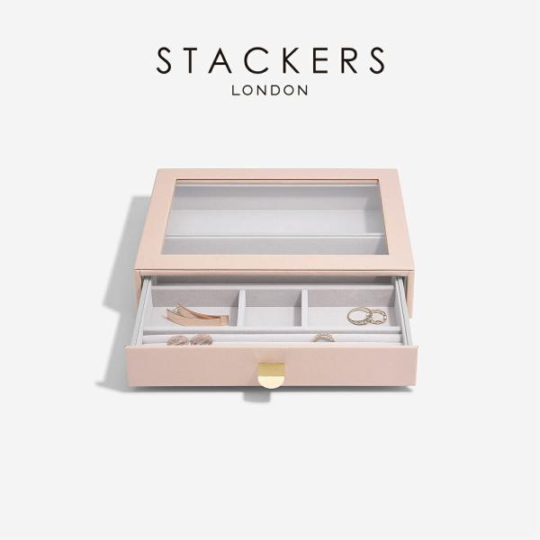 STACKERS】ドロワー　ジュエリーケース　グラス　リッド　Lid 　天窓 ブラッシュ　ピンク　Blush Pink 引き出し　スタッカーズ