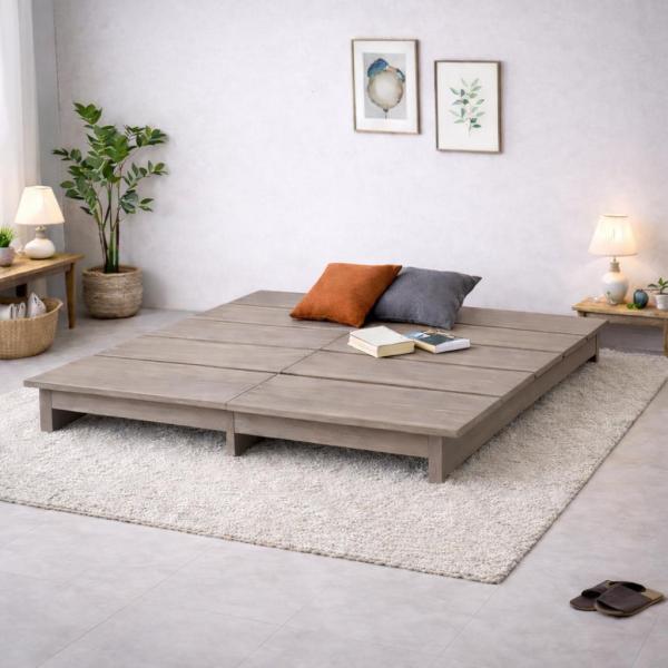 すのこベッド ベッドフレーム ダブルサイズ 木製 ロータイプ グレージュ フレームのみ