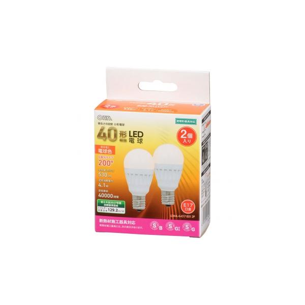 オーム電機 LED電球 小型 E17 40形相当 電球色 2個入 LDA4L-G-E17 IS51 2P
