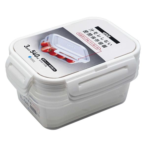 アスベル ユニックス タイトロック 保存容器 長角M 540ml ホワイト 3個入