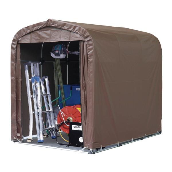 ■仕様・設置方法:ベース式・寸法:間口1.56m、奥行2.20m、高さ1.89m・幕色:SB(スーパーブラウン)・材質:ターポリンシート(紫外線劣化防止加工済み)・パイプ外径:19.1mm・前後幕付き・カーテン式(左ファスナー・反転不可)■...