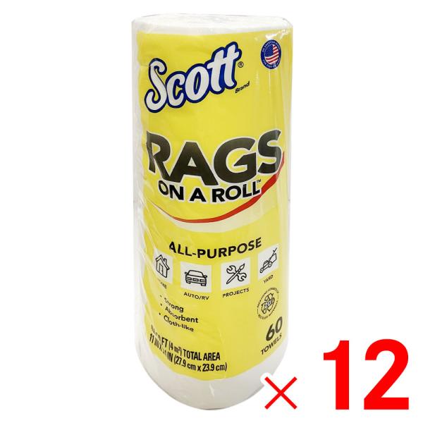 スコット Rags ラグズ ホワイトロール 60カット 紙ウエス ×12個 ケース販売