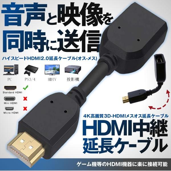 HDMIメスオス 延長ケーブル 4K 高画質 3D HDMIメス オス 延長ケーブル タイプA 変換 HDMI中継 10cm HDMIEN