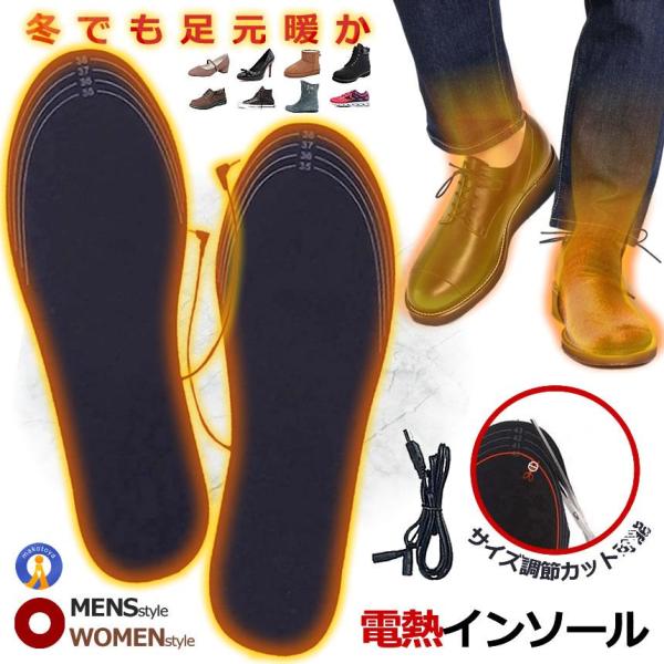 電熱インソール ヒーター 靴 シューズ インソール ヒートインソール USB加熱 電熱 冷え対策 防寒 あったか 冬場 極暖 水洗い可能 切り取り サイズ調節可