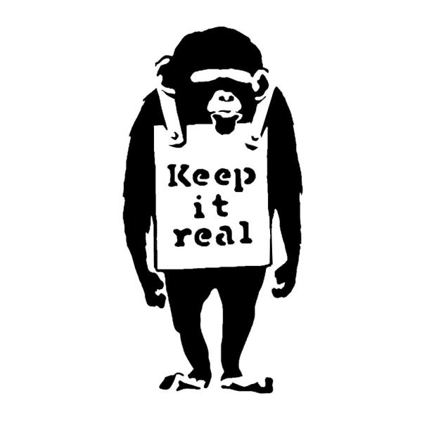 車 ステッカー 猿 さる チンパンジー 英字 Keep it real  アート 壁画 バンクシー 給油口 かっこいい カー用品 おしゃれ 転写式