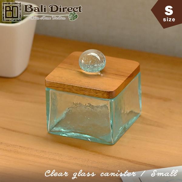 アジアン雑貨 バリ ガラスケース コットンボックス クリアガラス フタ