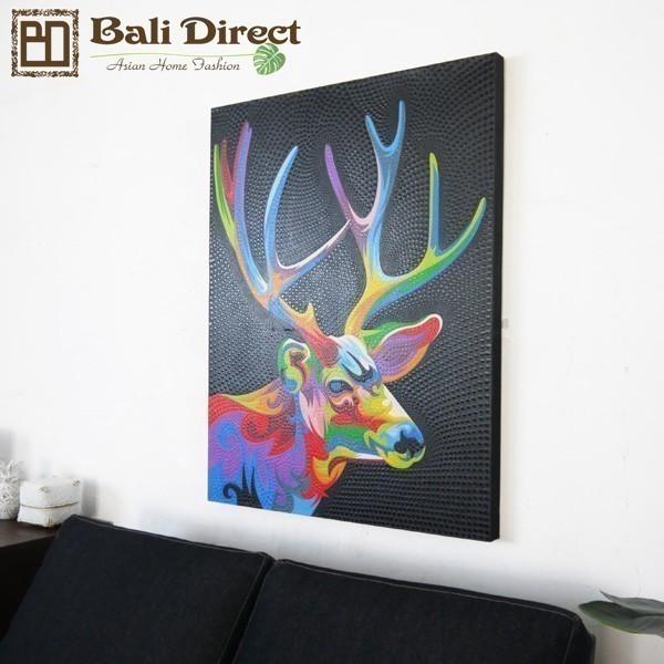 バリ絵画　更にお値下げ！ アウトレット ドットアート パネル バリ絵画 モダン 70×90cm 壁掛け 鹿