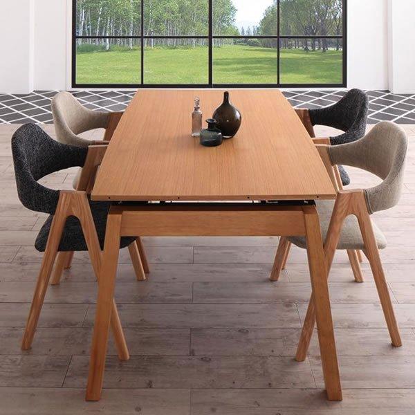 ダイニング5点セット(テーブル+チェア4脚) W140-240 オーク材 スライド