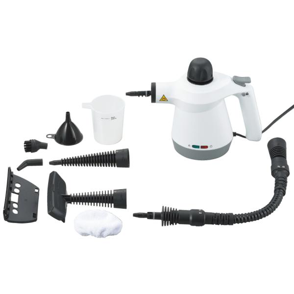 エレット ハンディスチームクリーナー(ET-201)家庭用 蒸気 ボイラー式 掃除機 シミ抜き コンロ 窓 床 年末 付け替えノズル ホワイト