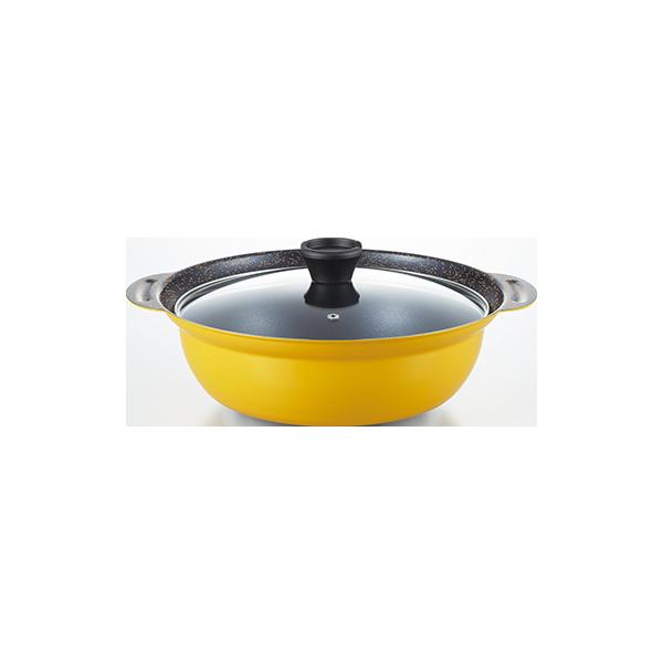 憩 IH対応卓上鍋27cm(IK-27W)5.0L 両手鍋 すき焼き 鍋もの 4〜5人用 フッ素加工 黄色 和辛子 マスタード メーカー直営　正規代理店
