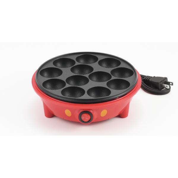 ミッキーマウス 電気たこ焼き器（12穴）(MM-215)レトロ調のレッド！ミッキーマウスデザインの電気たこ焼き器。ミッキーのモチーフとなるアイコンが散りばめられたプレートは焼き上がりがキュートになります。本体はミッキーのズボンをイメージした...