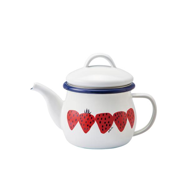 プルーン ホーローティーポット(茶こし付) あかいちご (PTP-601) 540ml ホーロー 琺瑯 お茶 紅茶 注ぎ ホワイト Plune.シンプル いちご  豊琺瑯 ガス火専用