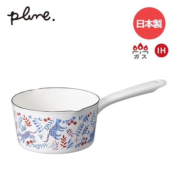 plune. プルーン ホーローミルクパン15cm ねこねこ (YJM-111) 1200ml 1.2L 鍋 片手鍋 15cm 小さめ ひとり暮らし ホーロー 琺瑯  白 青 赤 【ガス火・IH対応】
