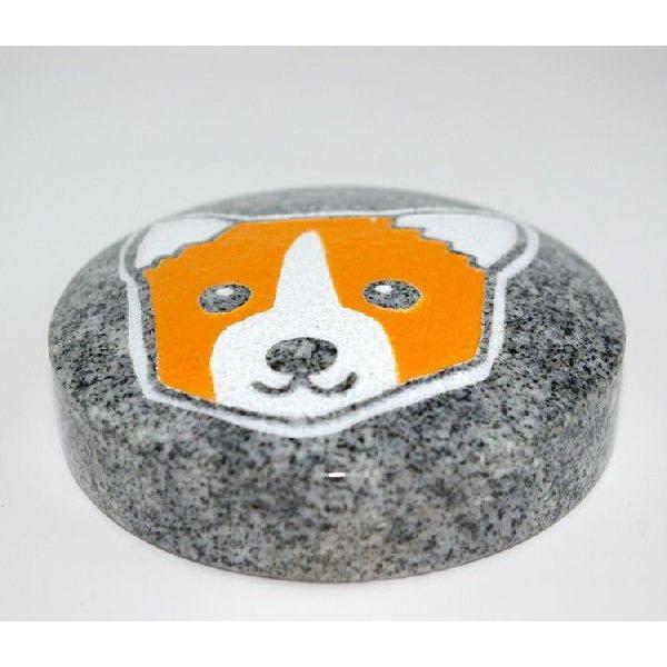 石製ペーパーウエイト 青御影石 イラスト コーギー 丸型 :56:Lapis