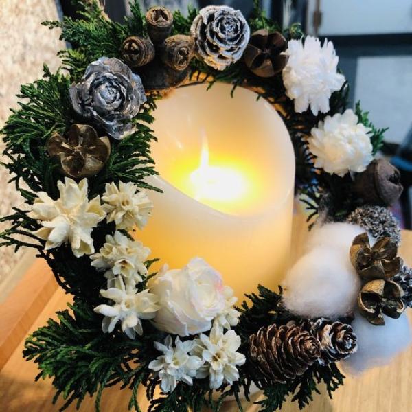 リース＆LEDキャンドルのセット インテリア おしゃれ クリスマスリース