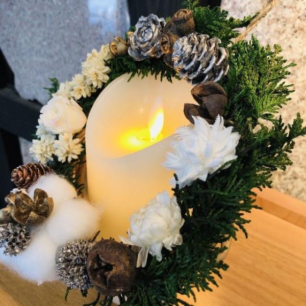 リース＆LEDキャンドルのセット インテリア おしゃれ クリスマスリース 