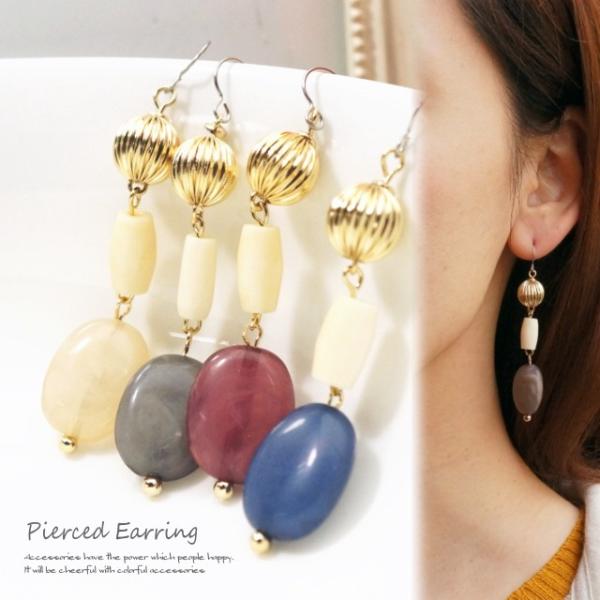 ビーズ ウッドビーズ ゴールドビーズ アンティーク調 大きめピアス