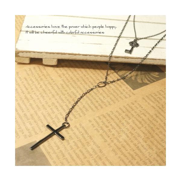 十字架と鍵のモチーフが可愛い2連ロングネックレス クロス キー