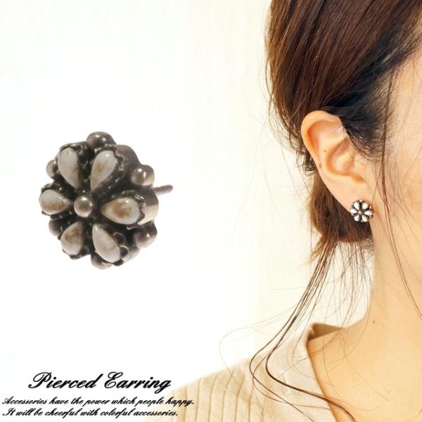 片耳用 シルバーピアス シルバー925 ハウライト エスニック 花