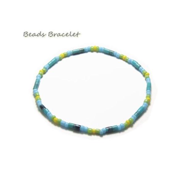 スカイブルーに黄色は綺麗 ビーズブレスレット14 : シルバーと