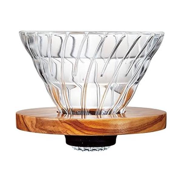 ハリオ VDGR-02-OV V60 耐熱ガラス 透過ドリッパー オリーブウッド コーヒードリッパー 1-4杯用 HARIO