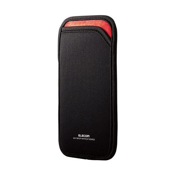 他サイト： エレコム P-05SNCBK ブラック スマホポーチ 1台収納 Lサイズ スリップインタイプ 背面ポケット付の商品画像