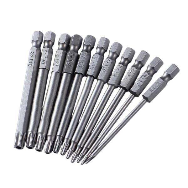 トルクスドライバー ビット 11本セット 中空トルクス頭 75ｍｍ 六角軸 6.35mm T6-T40 磁気 電動ドライバー ((S
