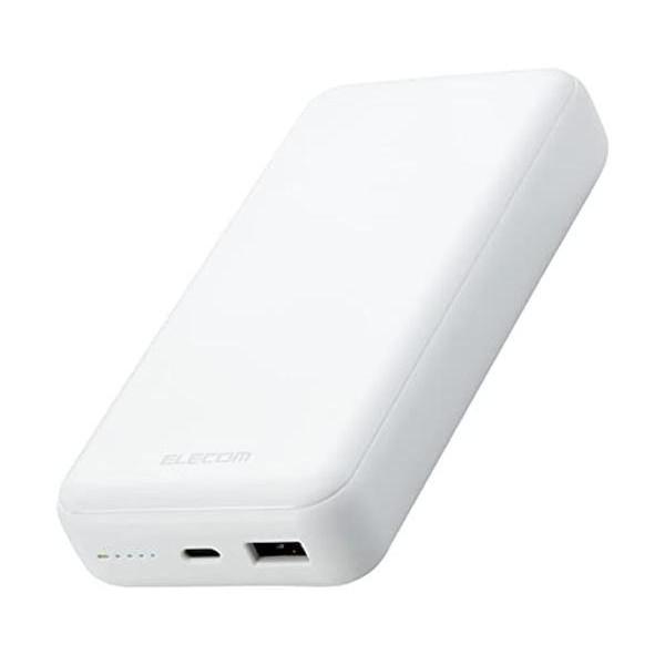 エレコム DE-C34-20000WH モバイルバッテリー 20000mAh USB Power Delivery準拠 20W USB-A出力1ポート USB-C入出力1ポート ホワイト